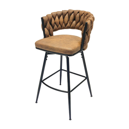 Technical Leather Woven Bar Stool Set of 4, Brown