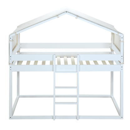 Twin Over Twin Bunk Bed Wood Bed with Tent