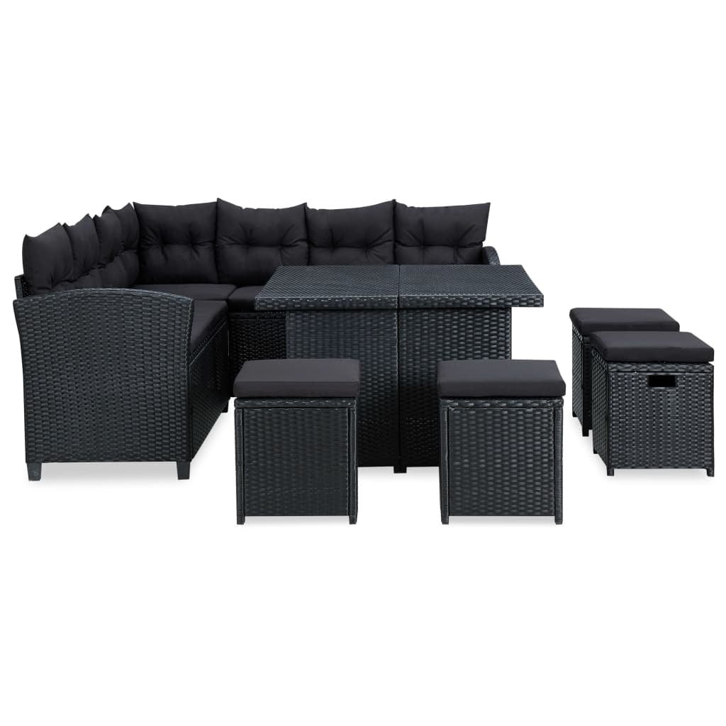 6 piece patio lounge set with cushions poly rattan black