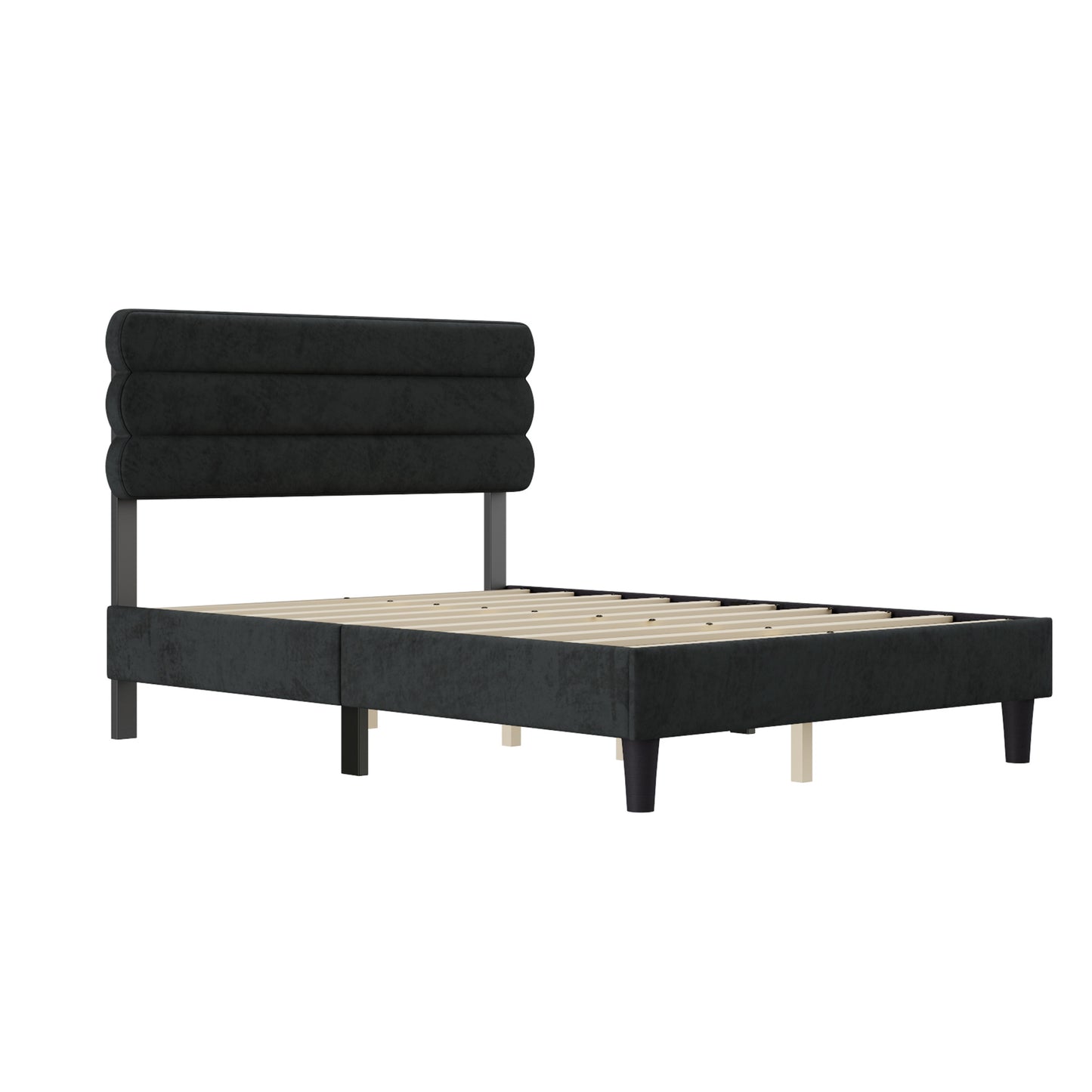 rudy queen bed frame with headboard, dark grey