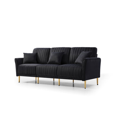 3 Pieces Sectional Sofa Set, Black Velvet