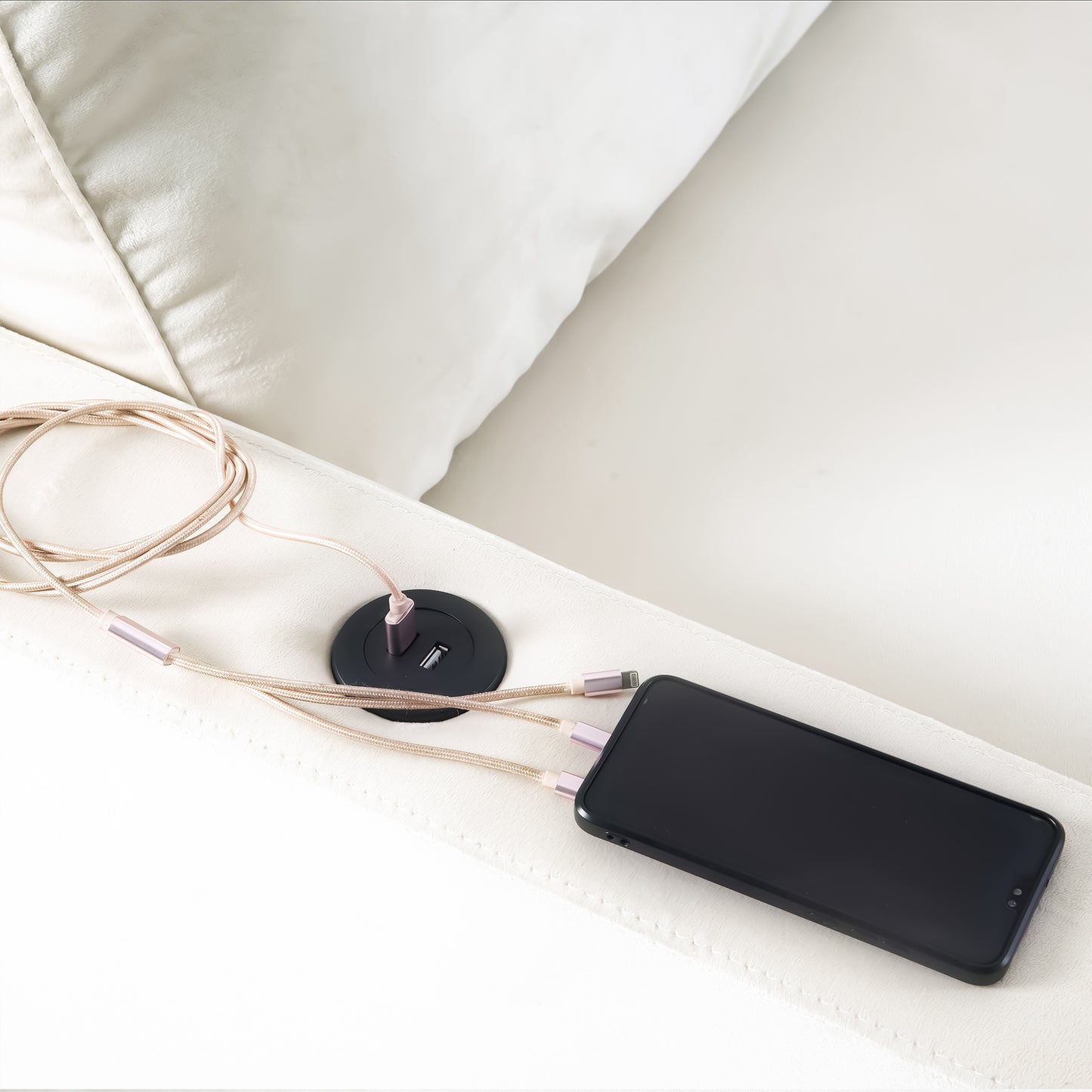 modern l shape sectional sofa with usb charging port, cream