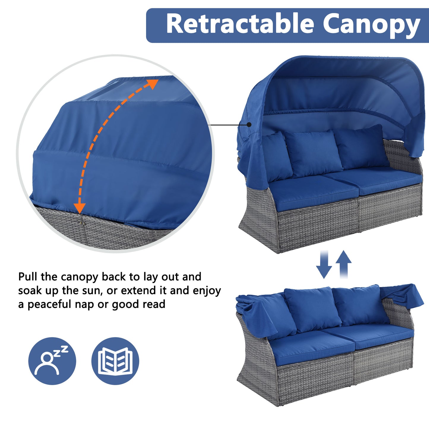 daybed/sunbed with retractable canopy set