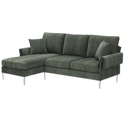 Chenille L-Shaped Sofa with 2 Pillows