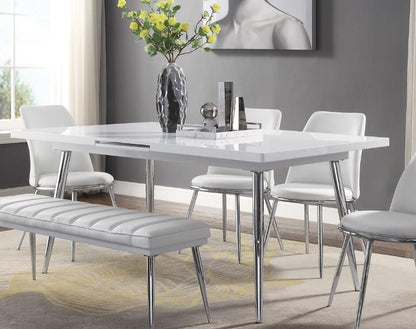 ACME Weizor Dining Table, White High Gloss & Chrome