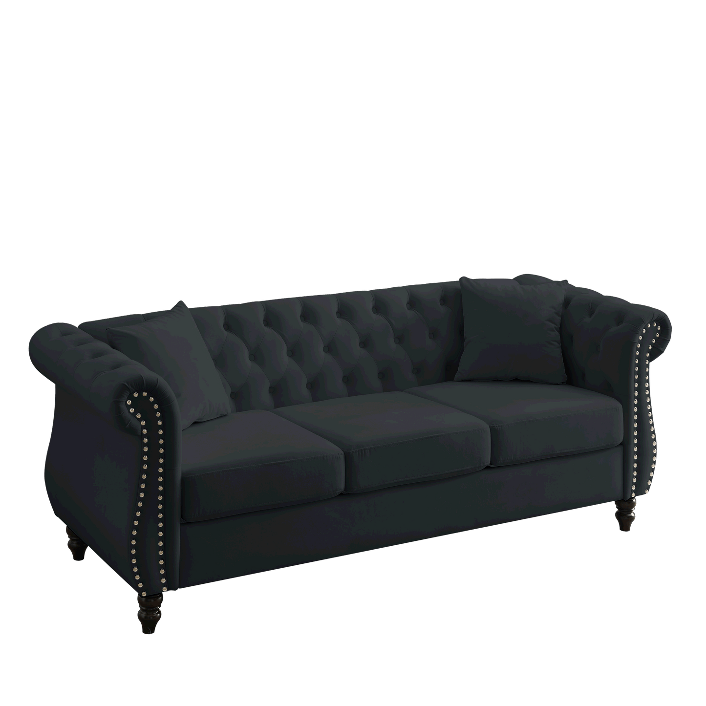 corrin chesterfield sofa set in black velvet
