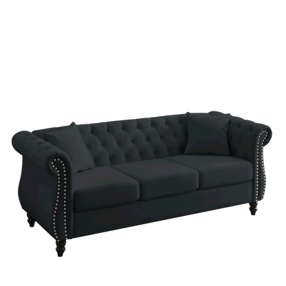 Corrin Chesterfield Sofa Set in Black Velvet