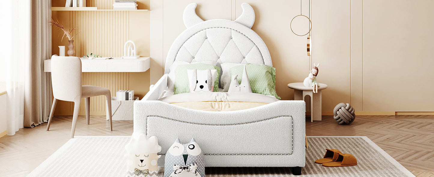 teddy fleece twin size upholstered daybed with ox horn shaped