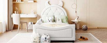 Teddy Fleece Twin Size Upholstered Daybed with OX Horn Shaped