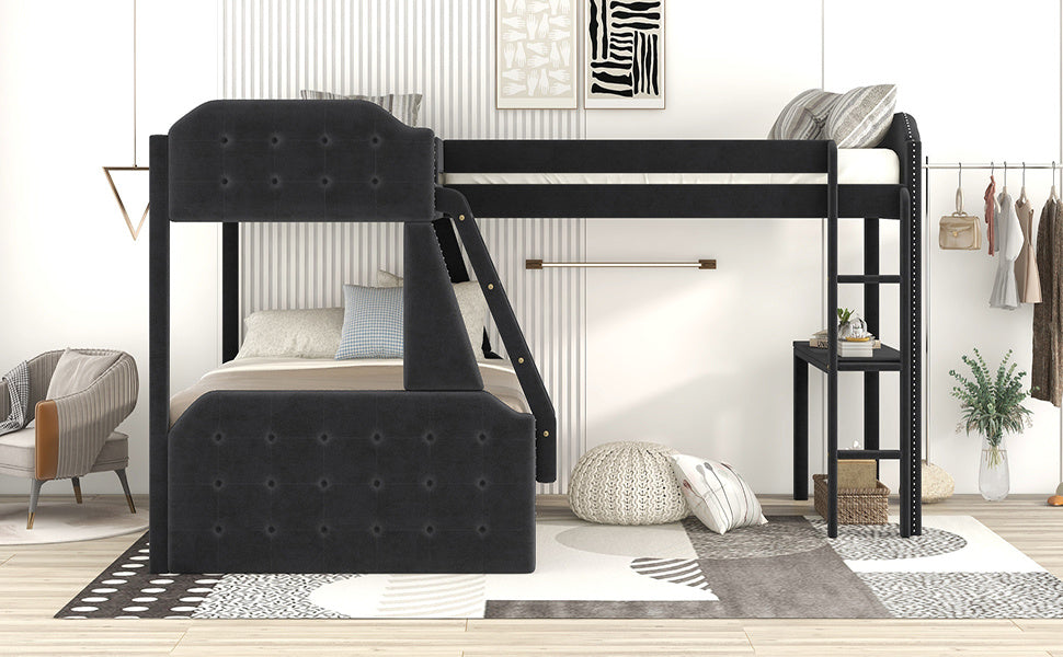 l-shaped twin over full bunk bed and twin sie loft bed with desk