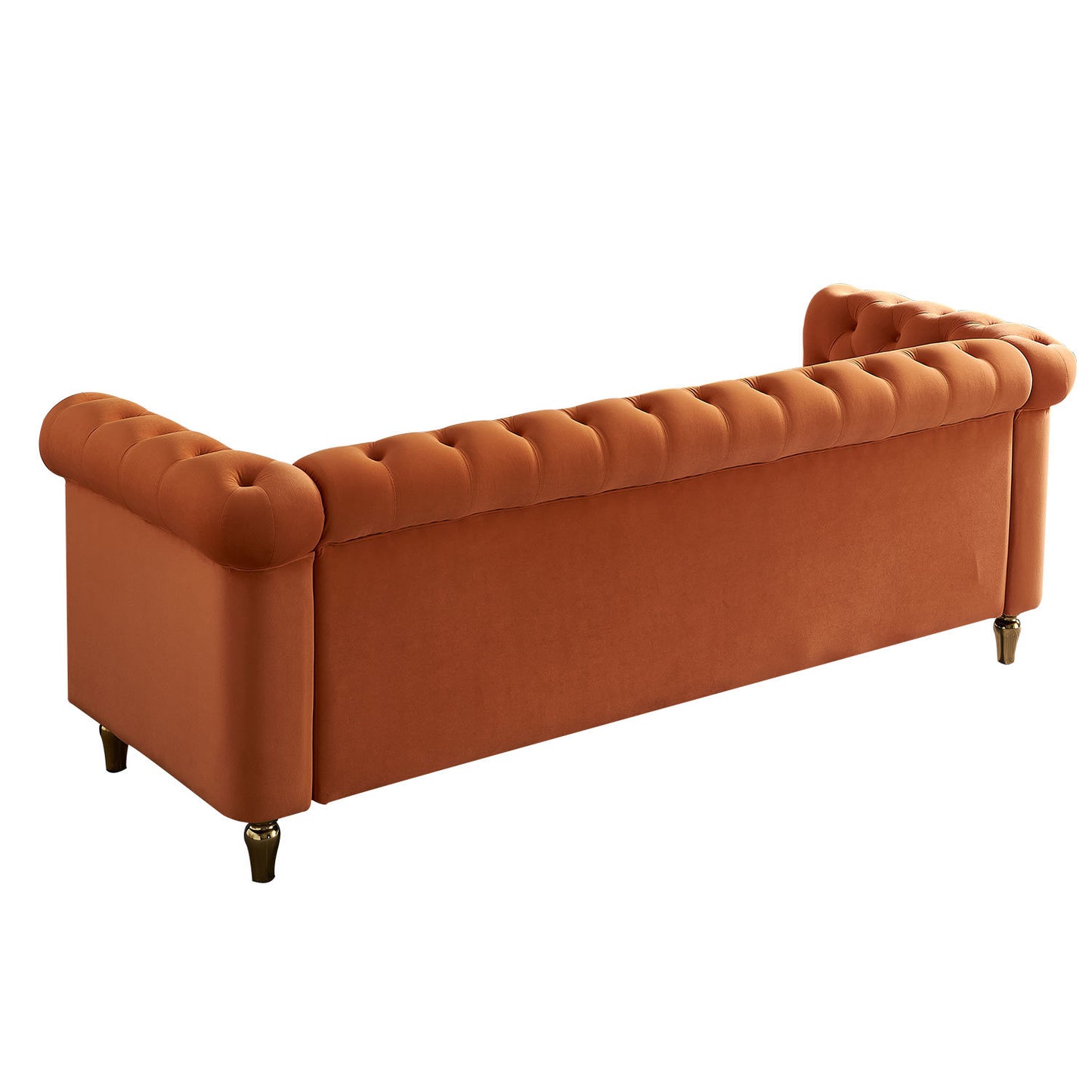 chesterfield velvet sofa, orange
