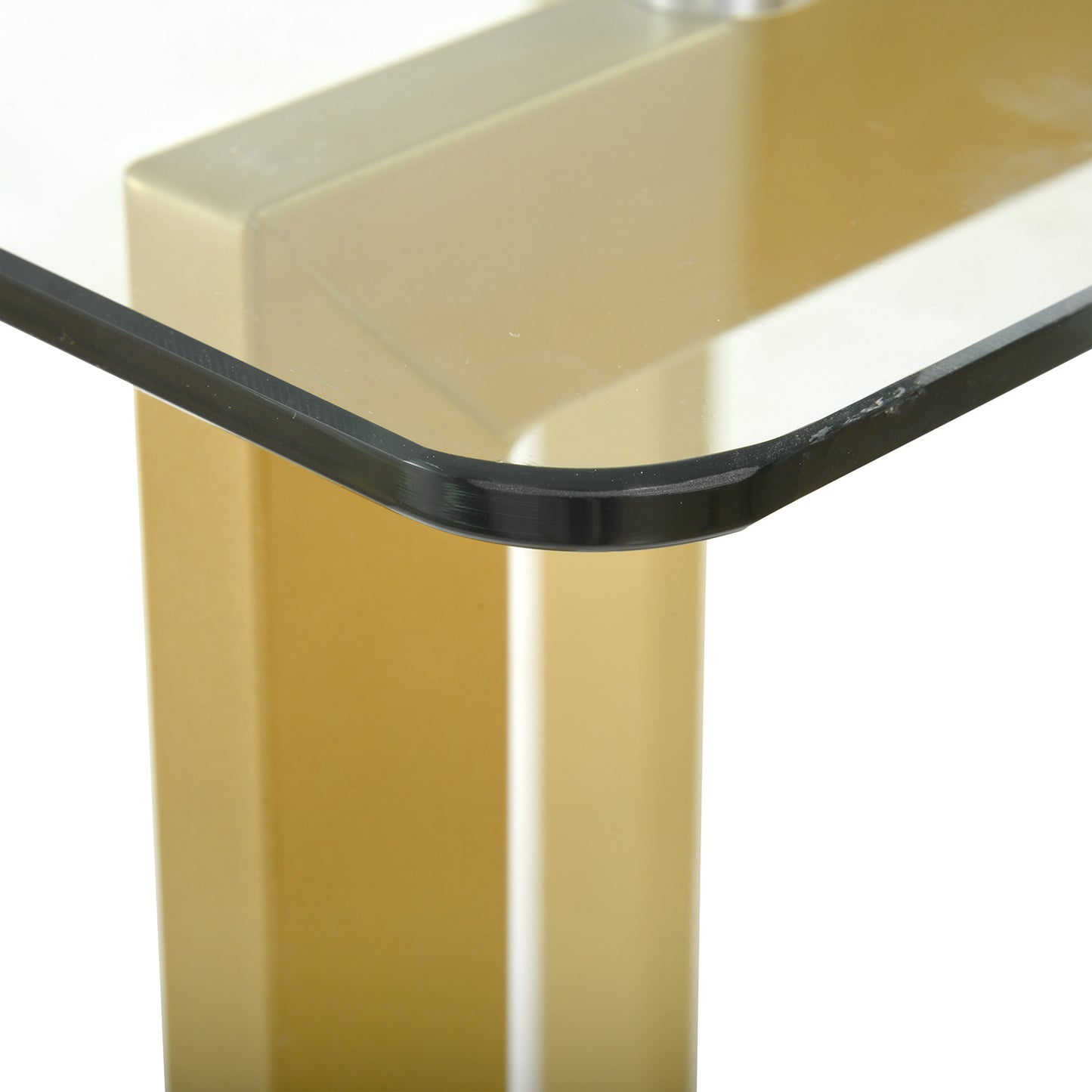 55.11'' iron dining table with tempered glass top, clear & gold