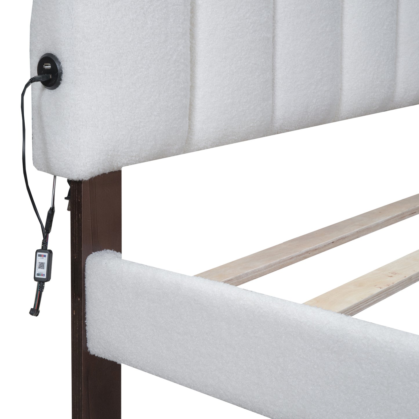 teddy fleece upholstered platform bed with drawer, white