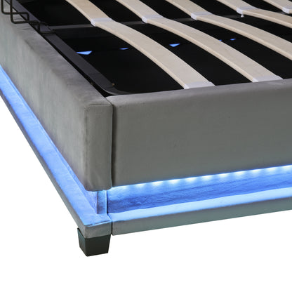 Kaylie Upholstered Platform Bed with Storage & Adjustable Tufted Headboard and LED Light