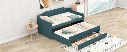 Eli Upholstered Daybed with Trundle and Three Drawers, Green