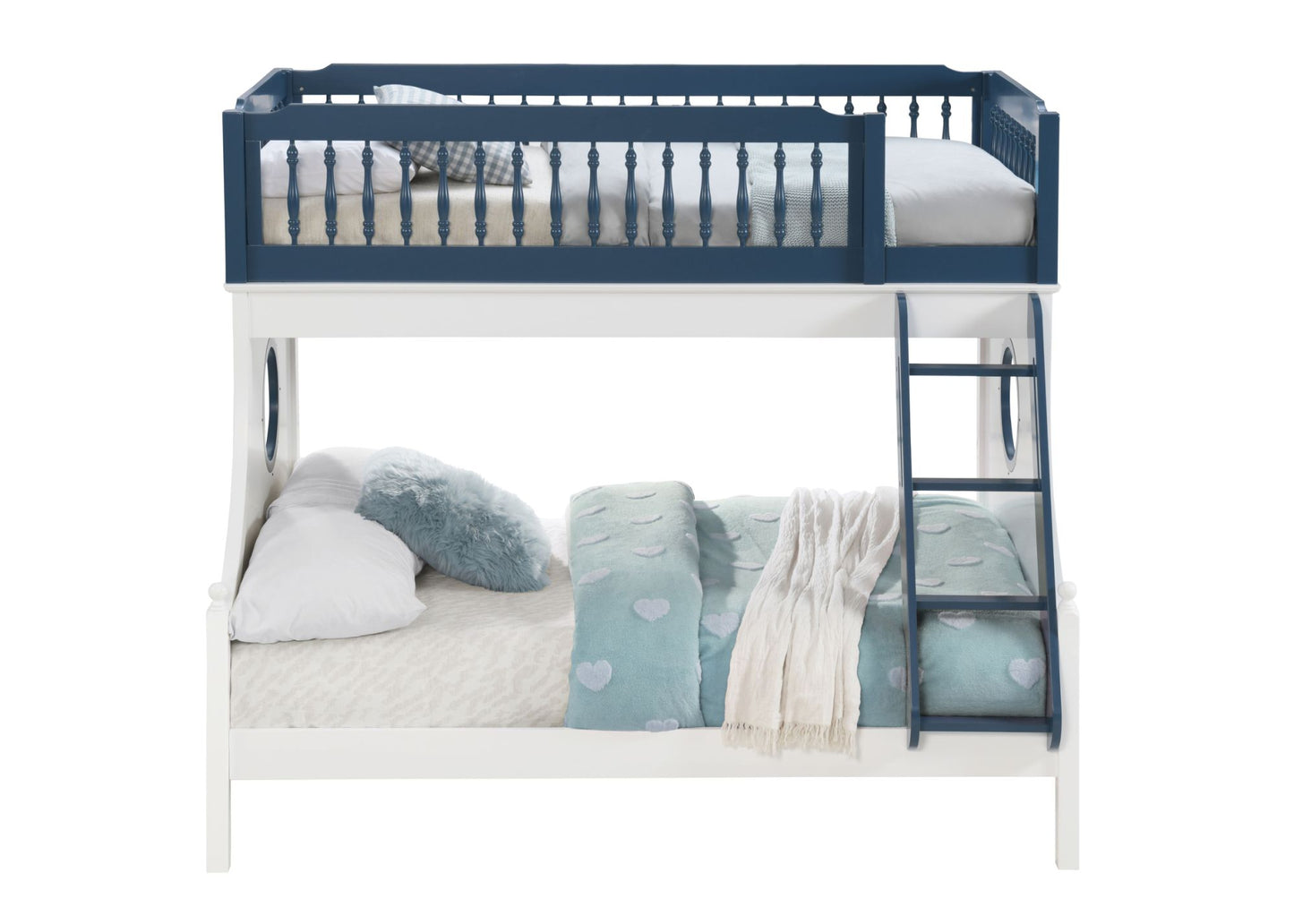 acme farah twin/full bunk bed, navy blue & white finish