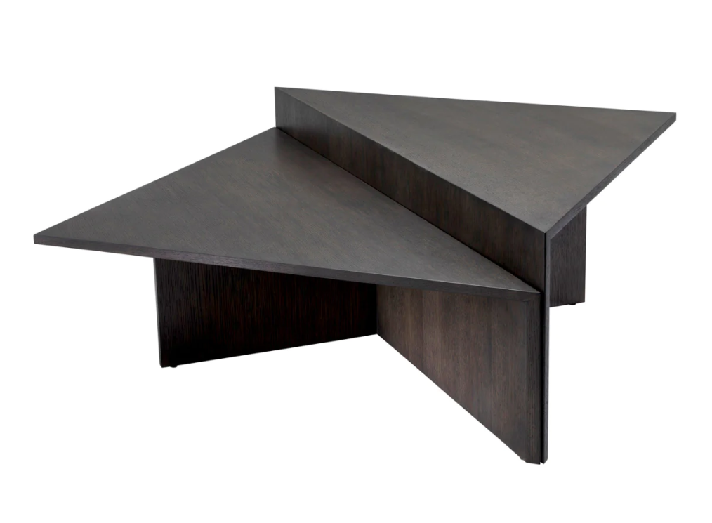 dark brown triangular coffee table