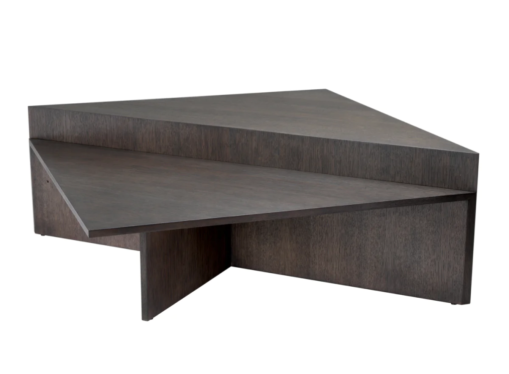 dark brown triangular coffee table