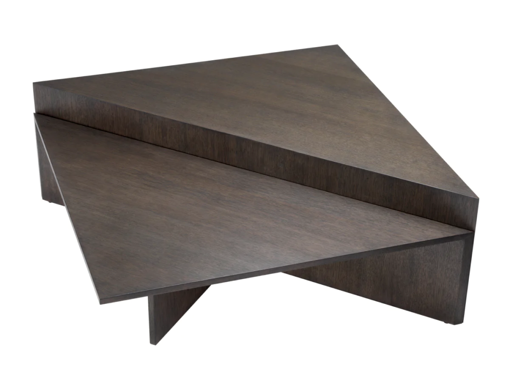 dark brown triangular coffee table