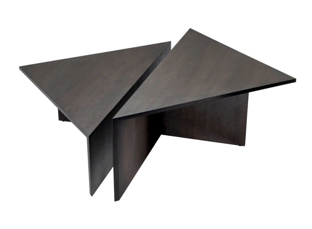dark brown triangular coffee table