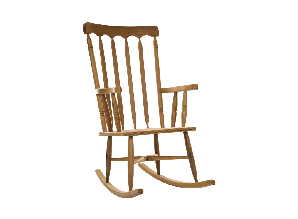 wooden rocking chair with white bathrobe